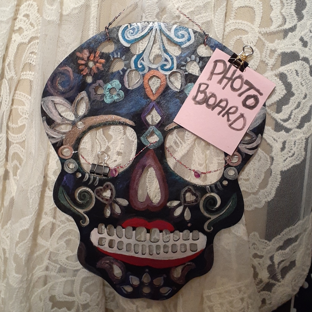 Sugar Skull Photo Board- hand painted